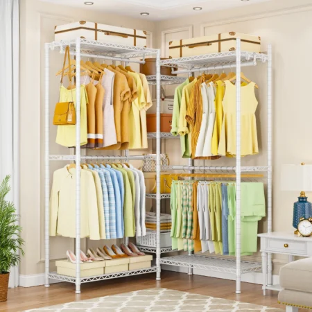 Perchero De Alambre Blanco Armario Con 8 Estantes 4barras