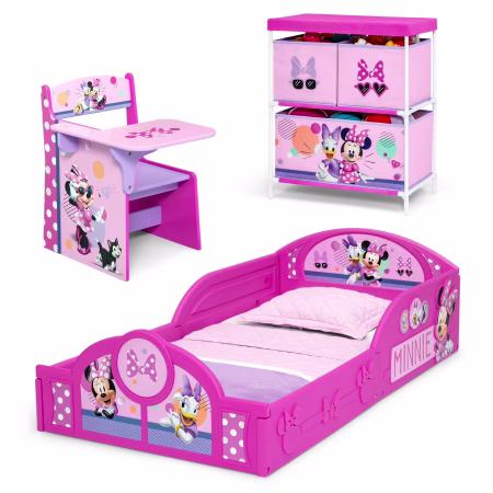 Escritorio Pupitre Juguetero Colchón Y Cama Infantil Minnie Color Rosa