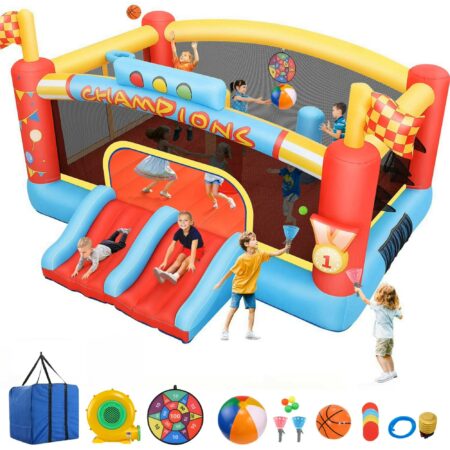 Brincolin Inflable Con Tobogán Doble, Área De Salto, Canasta