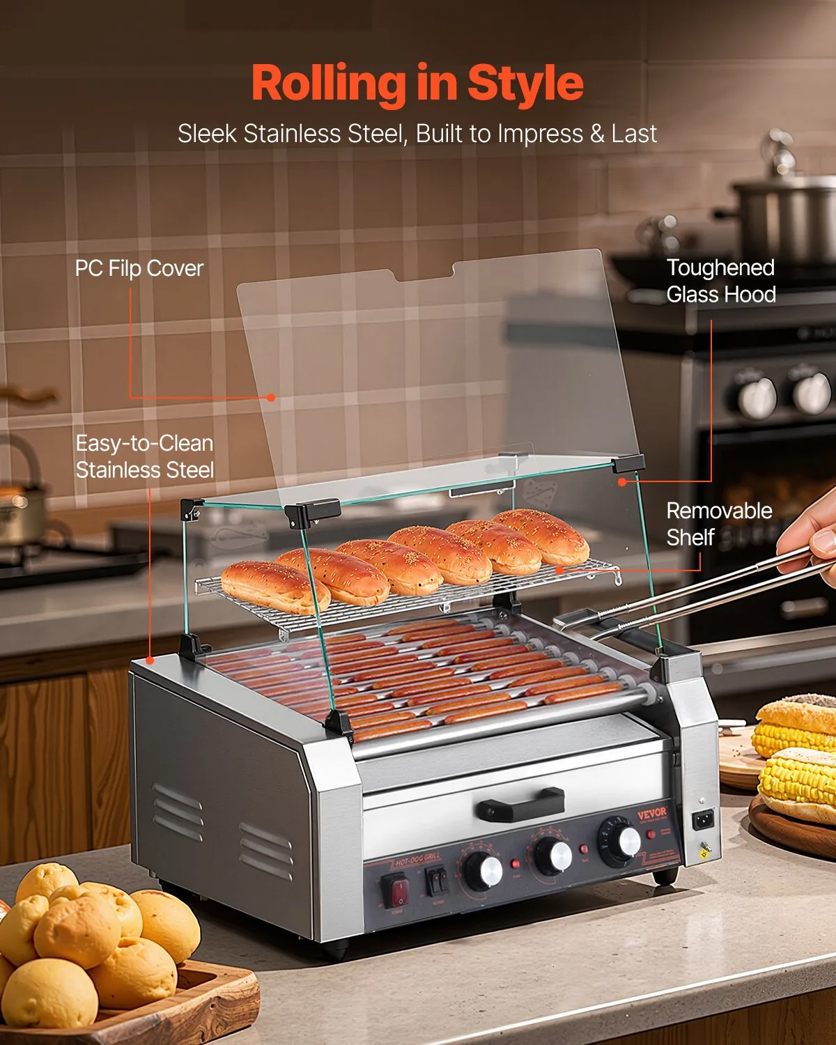 Parrilla Eléctrica Para Hot Dog Cubierta P/calentar Pan 30pu - Image 4