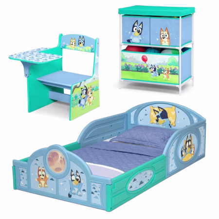 Set 3 Pcs Cama Infantil, Pupitre Y Organizador Bluey