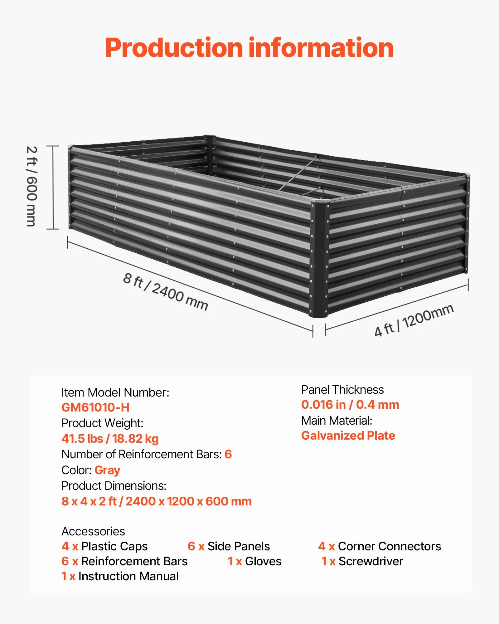 Macetero Elevado De Metal Galvanizado, 2,4 X 1,2 X 0,6 M - Image 7