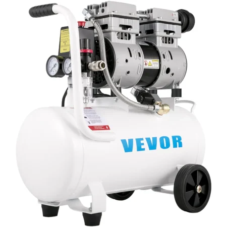 Vevor Compresor De Aire Sin Aceite Eléctrico 750w 25l 115psi Color Blanco
